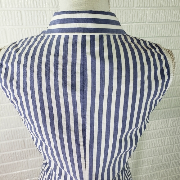 Lafayette 148 New York Blouse  Sleeveless Button Front Blue White Stripe - Picture 9 of 13